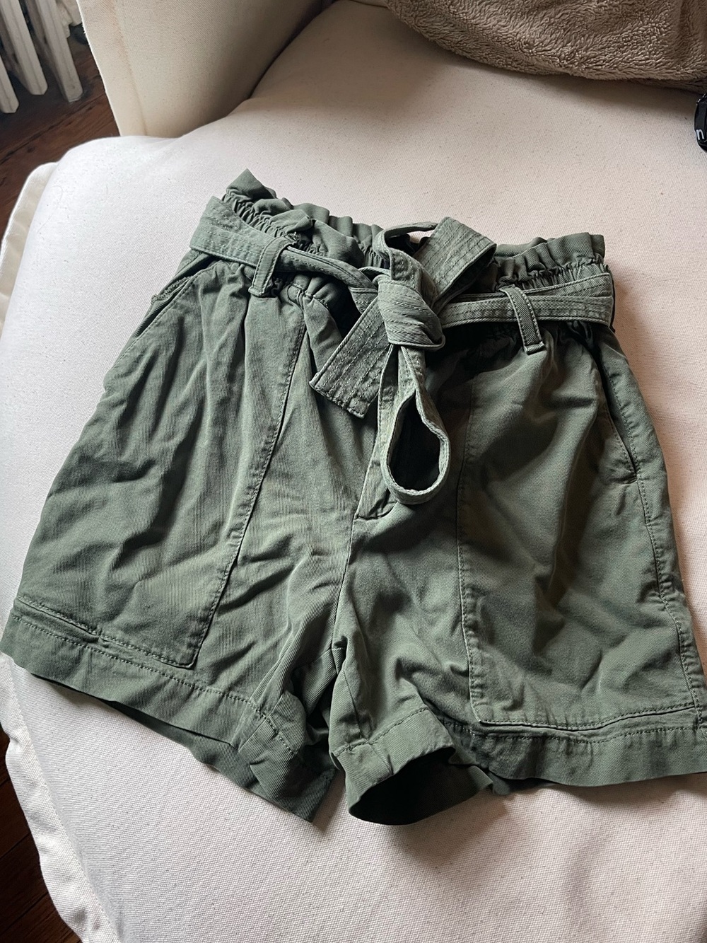 Banana Republic Paperbag Waist Utility Shorts in Olive Green with Tie Belt